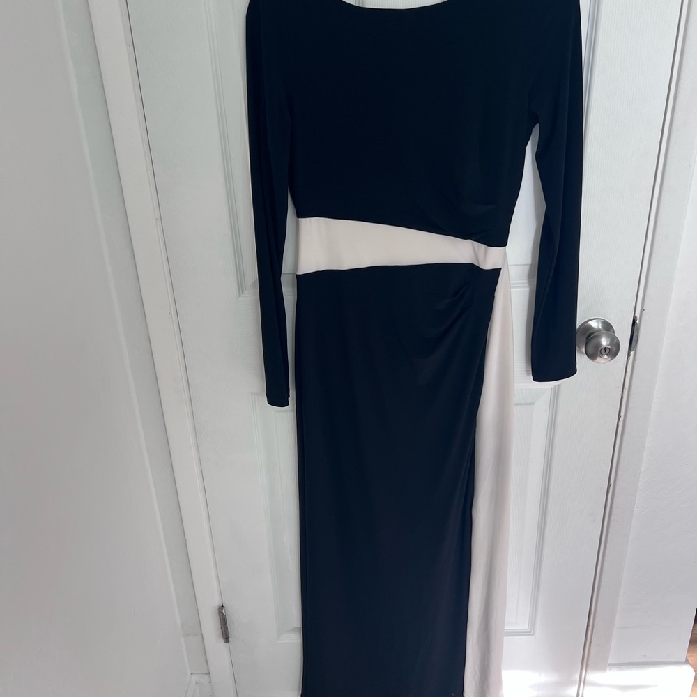 Ralph Lauren Black and White Long-Sleeve Colorblock Maxi Dress